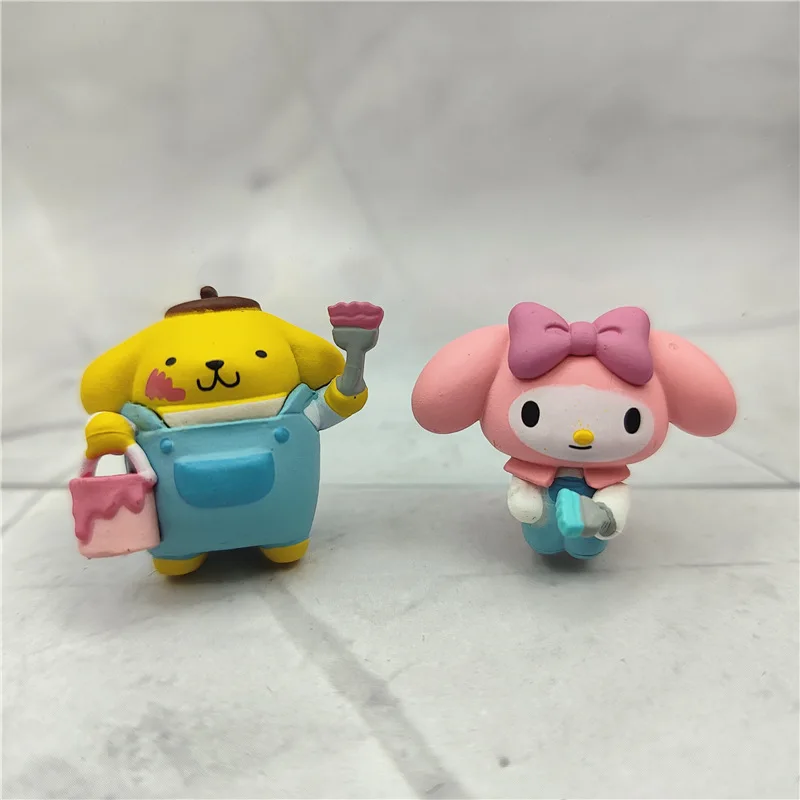 5Pcs Sanrio Toad Board Q Version Doll Model Toy Hello Kitty Pachacco Melody Pom Pom Purin Anime Doll Figures Model Car Ornaments