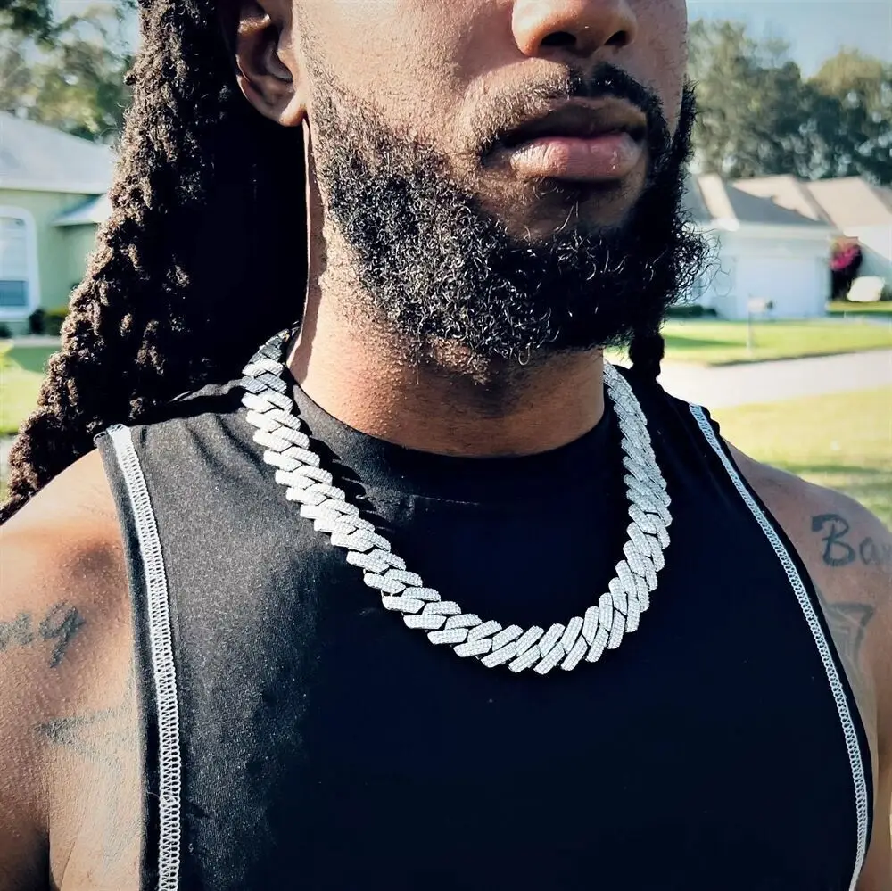 

Сверкающая кубинская цепочка в стиле хип-хоп, стерлинговое серебро 925 пробы, позолоченная, Iced Out, 20 мм, 4 ряда, кубинская цепочка с муассанитом VVS