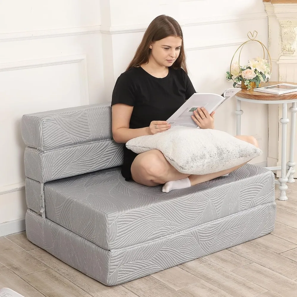 Materasso per divano pieghevole triplo, divano letto in memory foam ad alta densità con soffice cuscino, divano letto per ospiti futon, dimensioni doppie