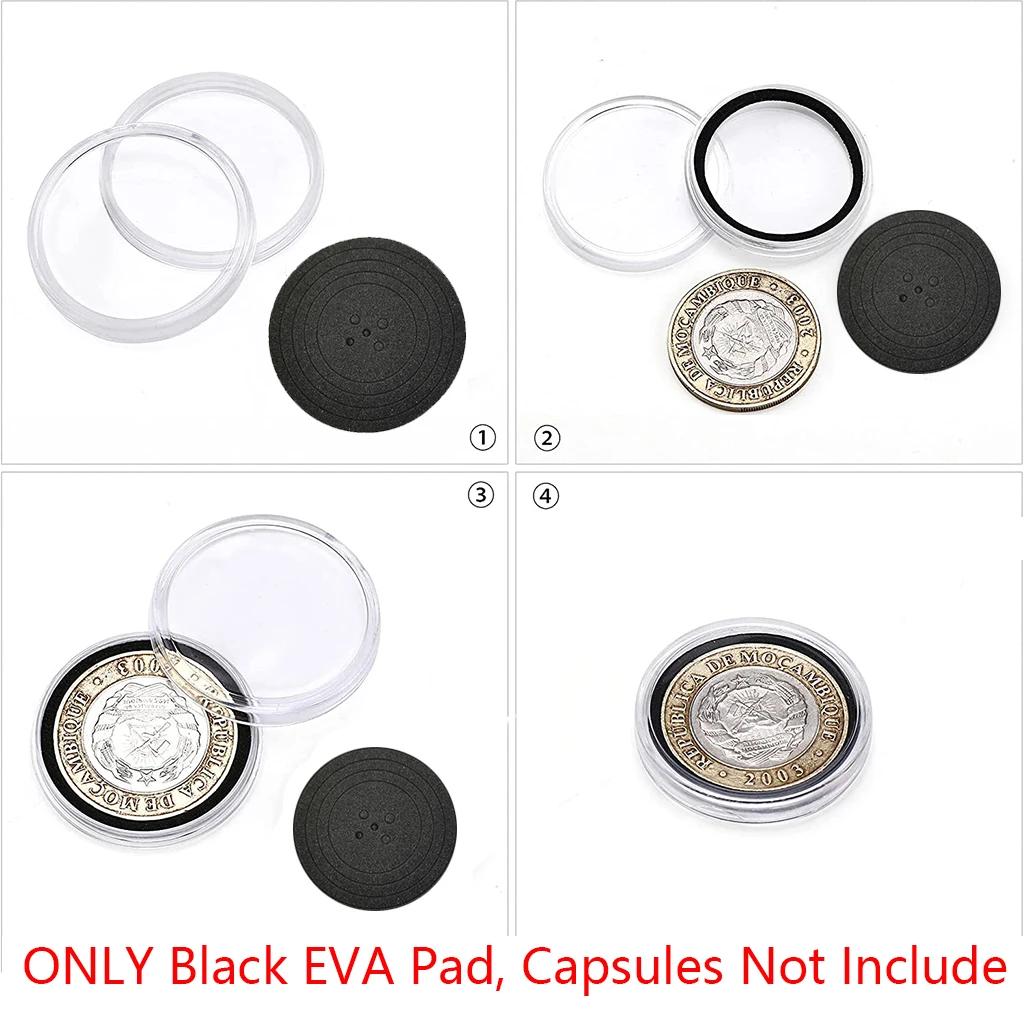 60Pcs Black EVA Pad 21mm/26mm/31mm/36mm/41mm Ring Gaskets for Round Coin Capsules (Capsules Not Included)