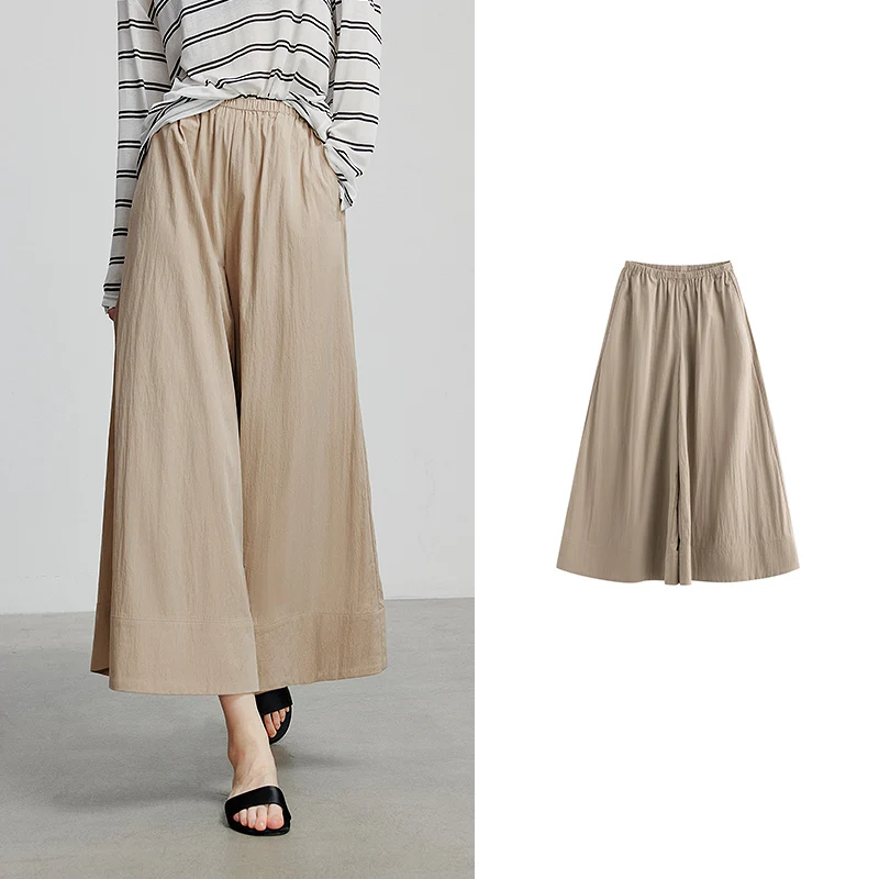 TOYOUTH Women Pants 2026 Summer New Lazy Yamamoto Pants Japanese Elastic Waist Loose Drape Wide Leg Nine Points Pants