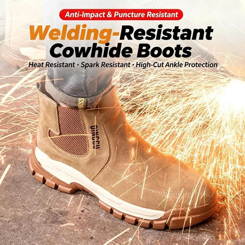 Cowhide Heat-Resistant Electric Welding Men's Impact-Resistant and Puncture-Resistant Safety Shoes for Welders