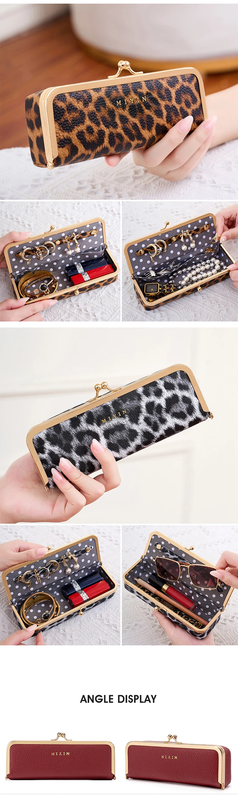 MIYIN Leopardenmuster Damen-Schmuck-Organizer mit Klemmverschluss Multifunktionales Brillenetui Reise-Essentials Lippenstift- und Kosmetik-Organizer – Detail 8