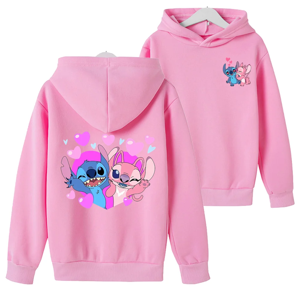 Stitch Anime Pink Clothing Autumn Winter Children\'s Hoodies Girls Boy Casual Sweatshirr Red tops Toddle Coat Fashion Print