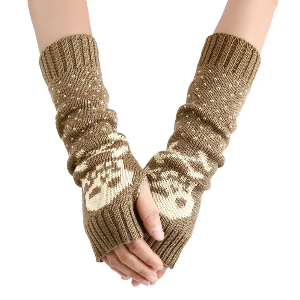 Acrylic Knit Gloves Men Warm Knitted Gloves Skull Print Fingerless Gloves Arm Sleeves Set for Fall Winter High Elasticity