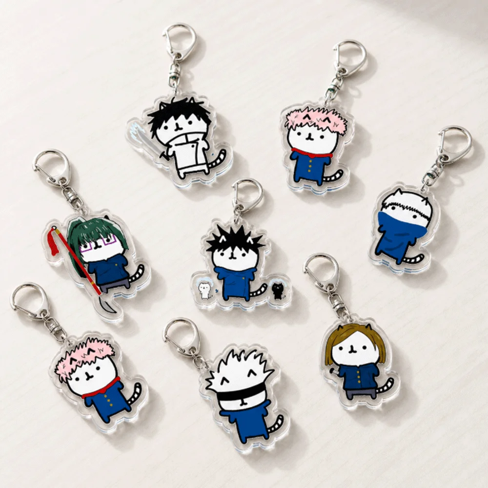 Cute Anime Cartoon Jjk Kawaii Keychain Accessories Bag Cars Pixel Style Gojo Inumaki Toge Key Keyrings Jewelry Fans Gifts