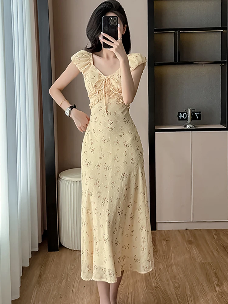 Sommer Boho Stickerei Floral Casual Langes Kleid Frauen Kurzarm V-ausschnitt Urlaub Kleid 2025, Koreanische Elegante Bodycon Party Kleid