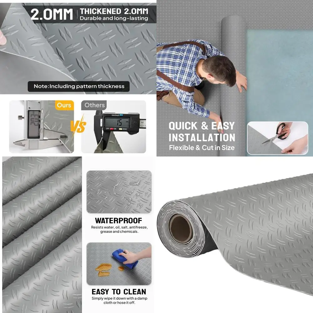 

Thickened Diamond Plate PVC Garage Floor Mat, 7.5x20ft, for Cars, SUVs, and Compact Vehicles