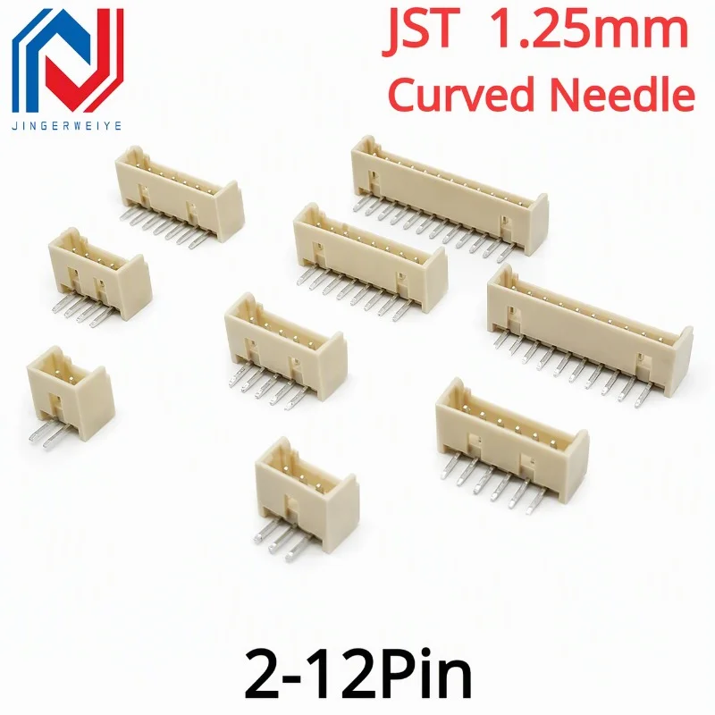 50Pcs/lot  JST 1.25mm Spacing Curved Needle Socket 2P/3/4/5/6/7/8/9/10/11/12Pin PCB Borad Connector Board Plug