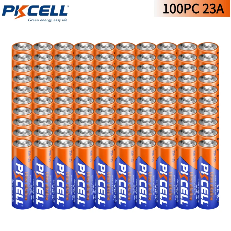 100PC PKCELL A23 12 Volt Battery Alkaline A23 MN21B2PK, A23bpz, GP23A 12V Batteries for High-Powered Devices