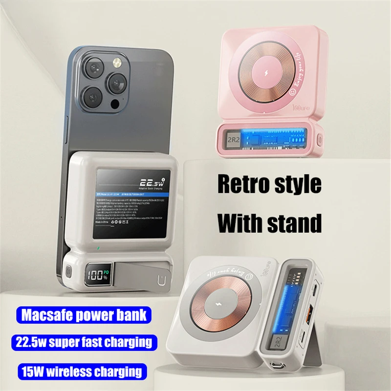 New 10000mAh With Stand Macsafe Power Bank  Portable Magnetic Wireless 15W Charger External Spare Battery For iphone Xiaomi