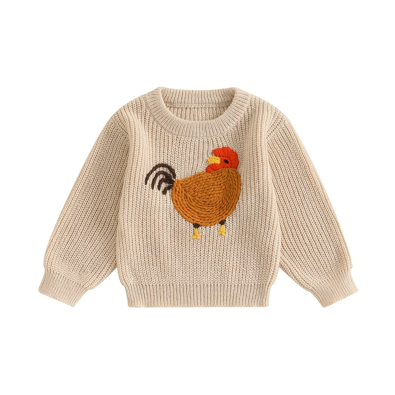 

Newborn Baby Boy Sweater Casual Rooster Embroidery Warm Knitted Long Sleeve Pullover Infant Knitwear for Toddler