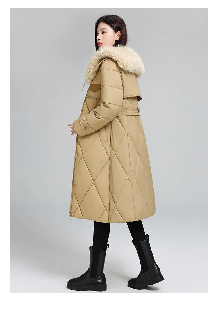 Winter Big Fur Collar Cotton Padded Long Snow Parkas Women's Down Jacket Coat Loose Cotton Padded Fur Collar Ladies Outerwear