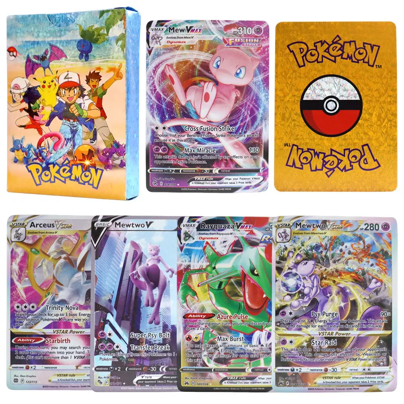 

55Pcs Pokemon Cards English Diamond Shiny Colorful EX VMAX VSTAR GX V Collection Trading Card Kids Toy Gifts