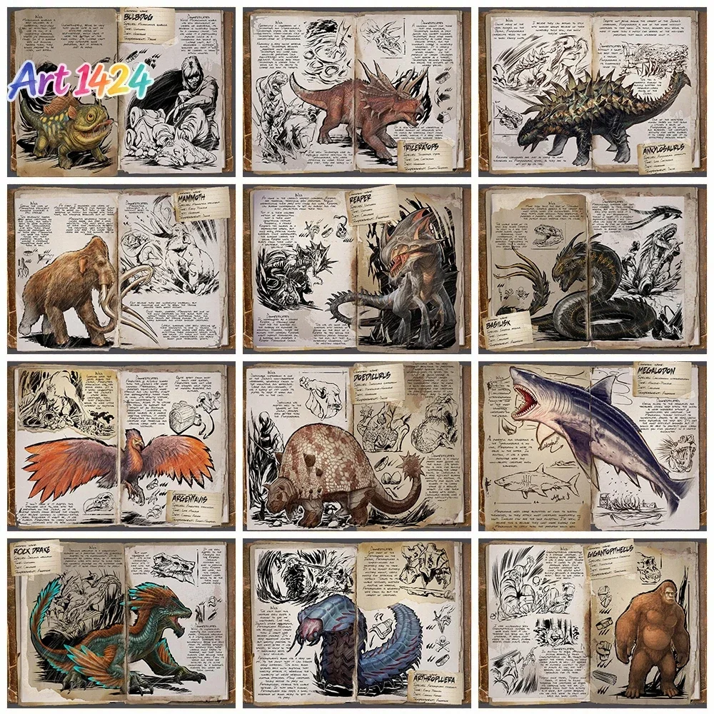 Affiches et impressions sur toile de jeux rétro abstraits ARK Survival Evolved, dinosaures et organismes, décoration murale pour salon et intérieur