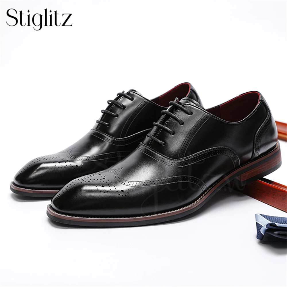 

Almond Toe Polished Oxford Shoes Men's Classic Brown Black Lace-Up Business Dress Shoes Comfortable Fashion Style Leather Shoes