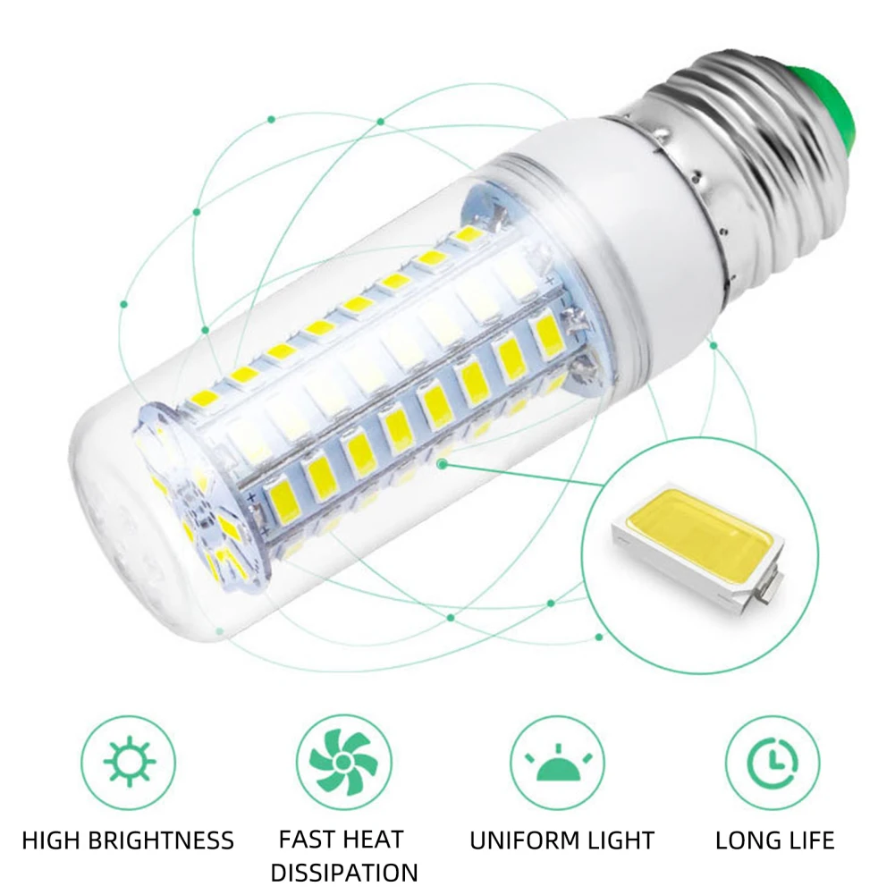 Ultra brilhante LED milho lâmpadas, E27, E14, 3000-4500K, branco quente, casa lustre, candeeiro de mesa, ângulo de difusão de 360 °