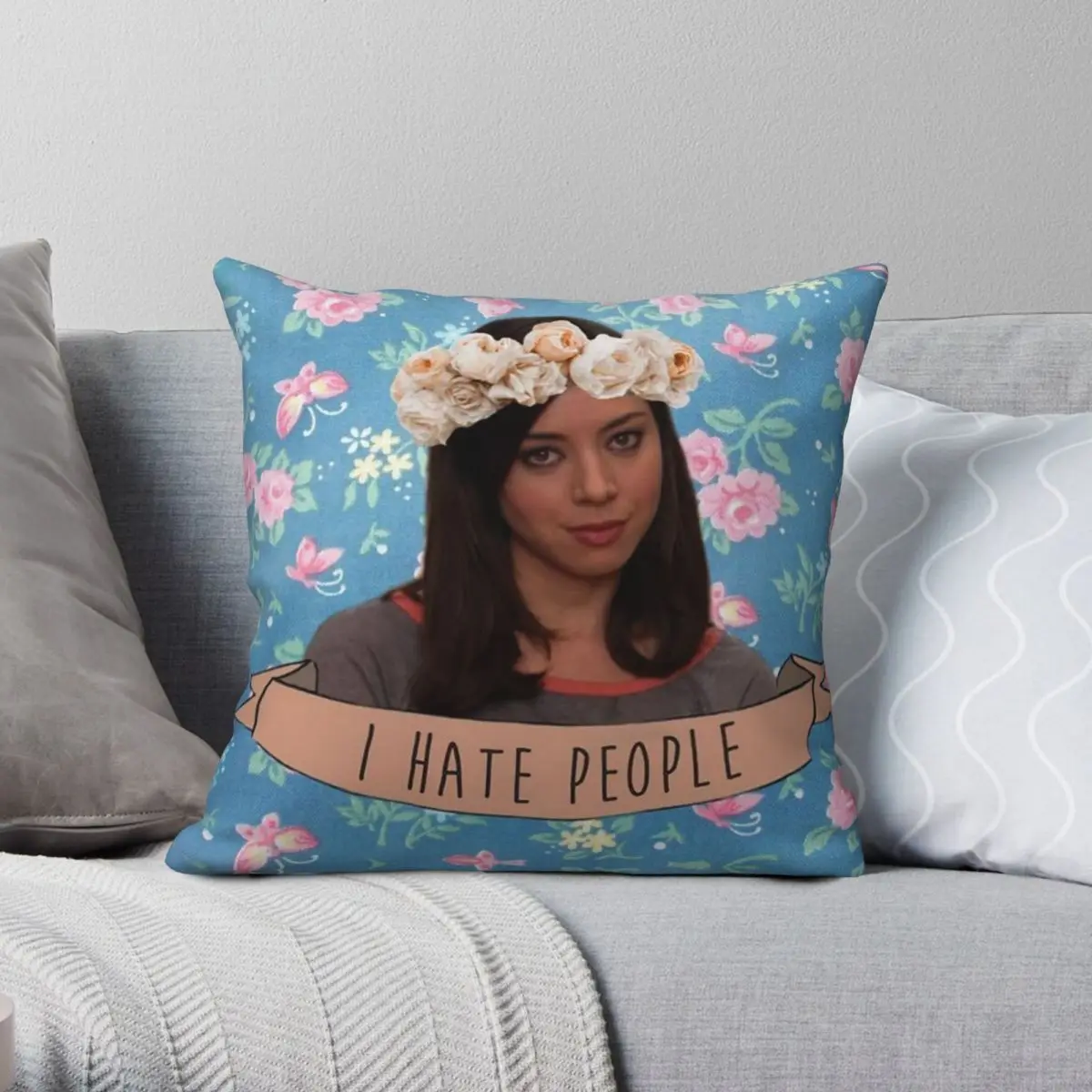 

Aubrey Plaza April Ludgate Square Pillowcase Polyester Linen Velvet Pattern Zip Decor Home Cushion Cover Wholesale 45x45