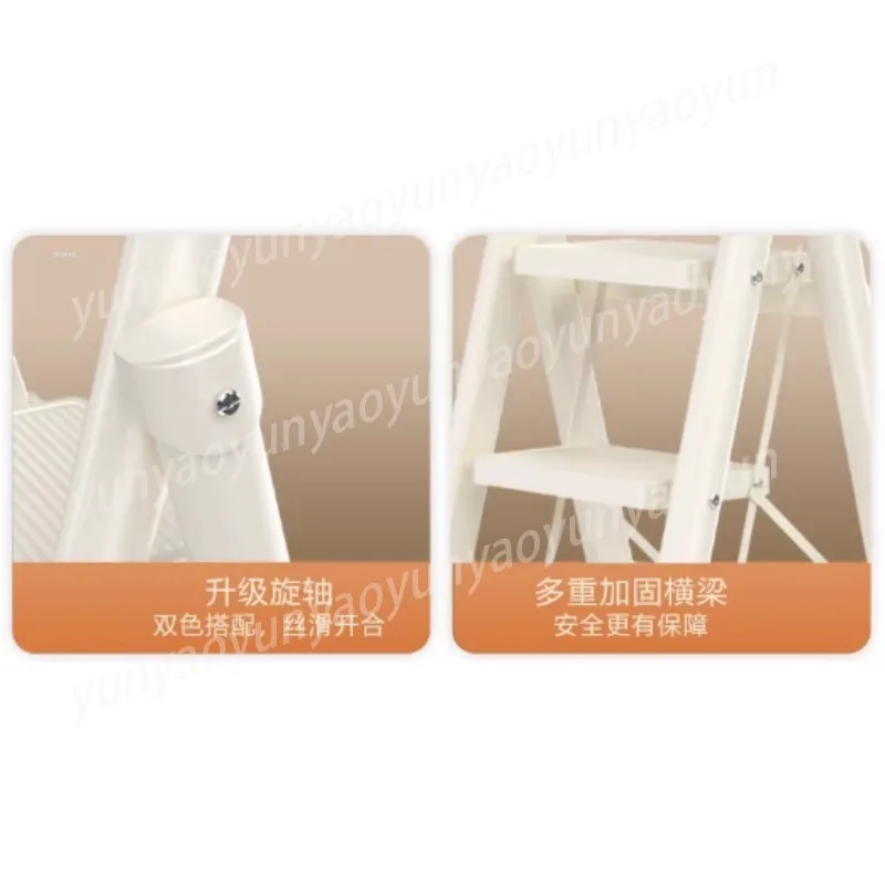 Cream White Folding Step Ladder, 3 Step Lightweight A Frame Ladder for Home, Heavy Duty Indoor Small