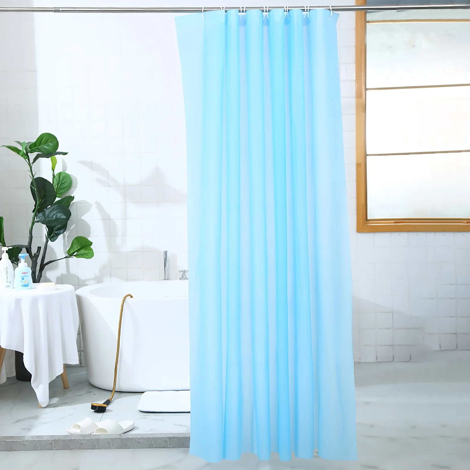 Cortina de ducha impermeable para baño, visillo de ducha de Color sólido con plástico, 12 cm, 180x180cm