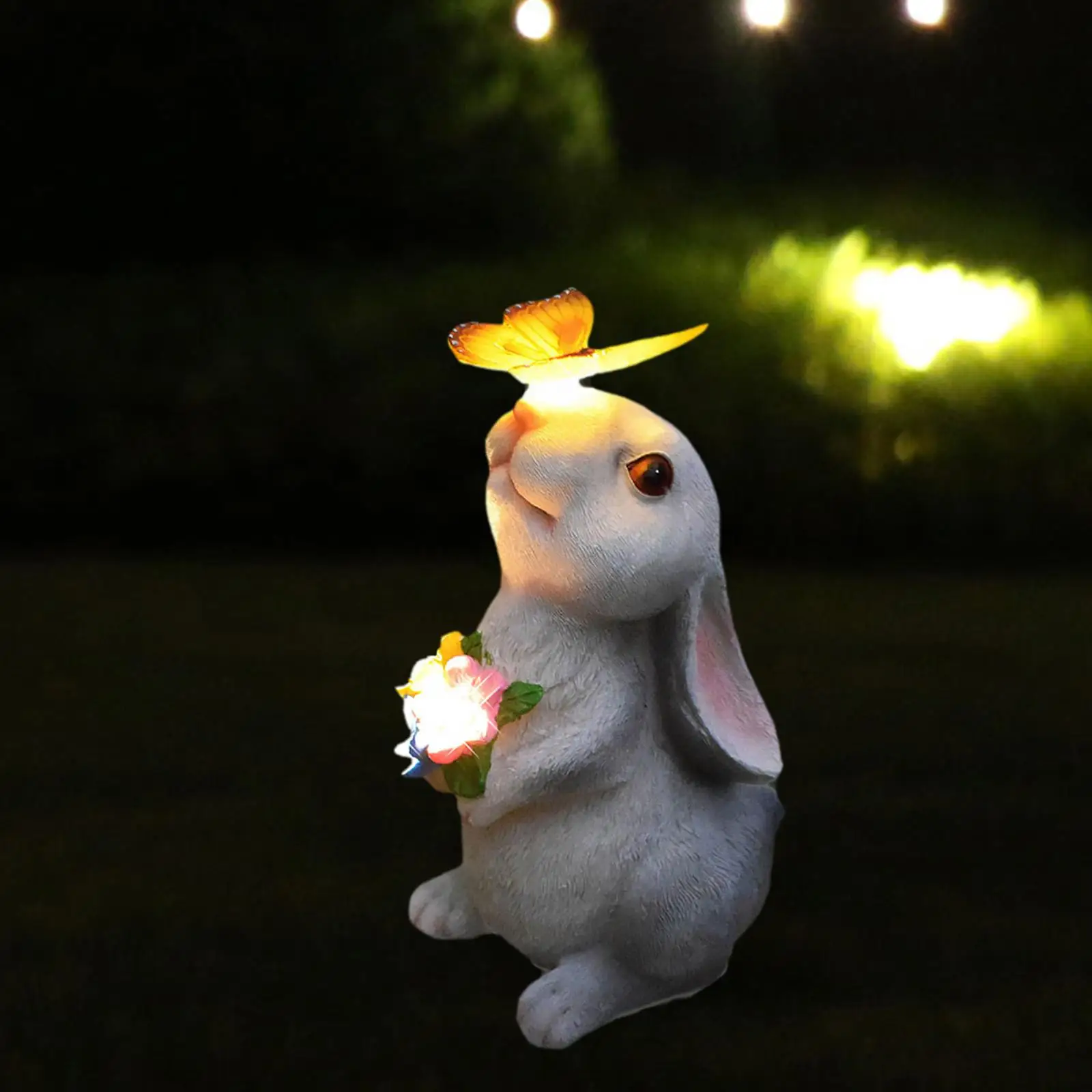 

Outdoor Garden Rabbit Statue Balcony Resin Backyards Solar Powered Light