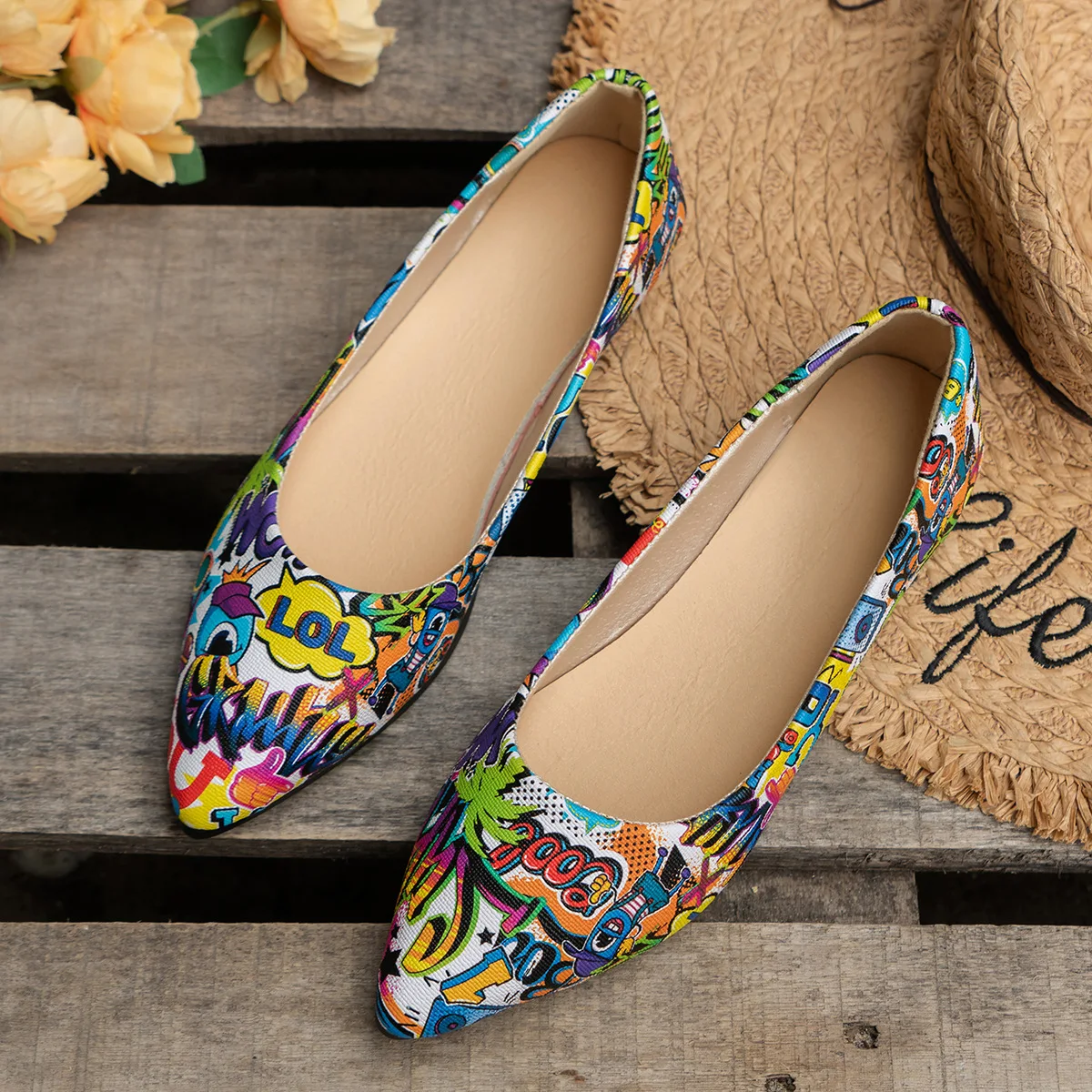 Pointed Toe Casual Ballet Flats 2024 High Quality Autumn Women\'s Shoes Mixed Colors Slip-On Concise Flats Zapatos Planos