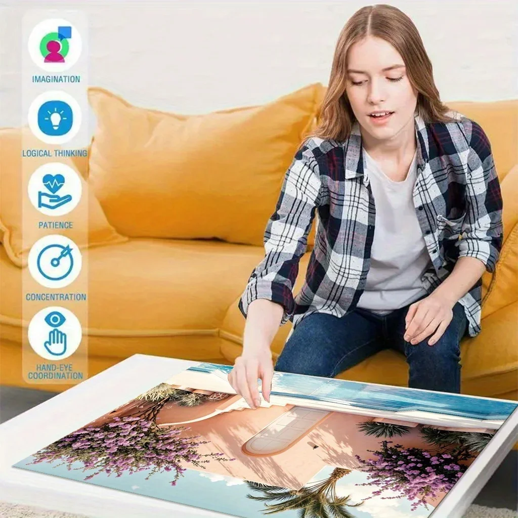 120/300/500/520/1000/1314 pièces maisons roses côtières Puzzle en bois pour salle de jeux chambre salon décor jeu de défi de difficulté