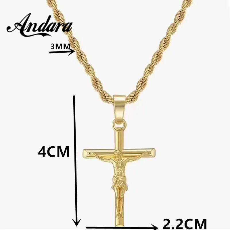 Andara 925 Sterling Silber Religiöse Kreuz-Halskette Katholizismus Jesus Anhänger Goldfarben Kette Kirchen-Gebetsschmuck – Detail 2