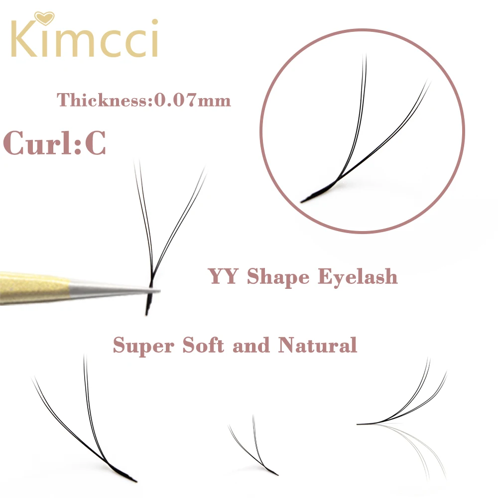 Kimcci YY Shape Black Eyelashes Extensions Faux Mink Natural Soft Premade Fans Hand Made Two Tip Lashes C/D Curl High Quality