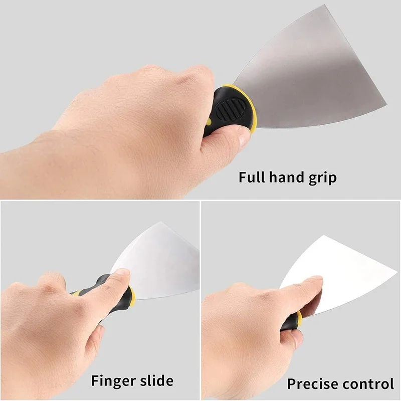 4Pcs Wallpaper Scrapers 1.5'', 3'', 4'', 6'' Wide Putty Knife Set Stainless Steel Paint Filling Putty Scrapers Knife Tools Kit