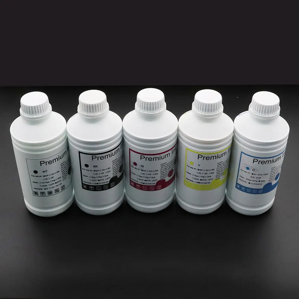 1000ml DTG Ink For DX5 DX6 DX7 TX800 XP600 I3200 Textile Garment Ink For Epson 1390 1400 1410 1430 L800 L805 L1800 R290 Printer