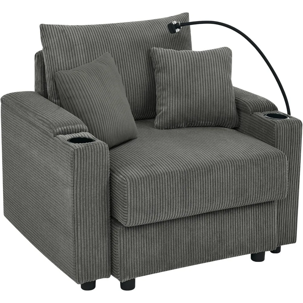 

Вельветовое акцентное кресло шириной 42 дюйма с подлокотником для хранения, удобное кресло для гостиной с держателем для телефона, большое кресло для чтения с двумя кутами