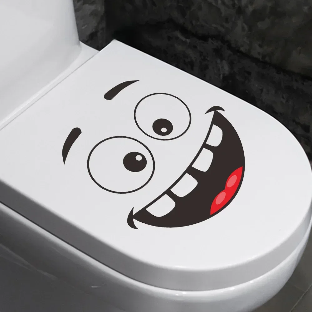 Creative Self-adhesive Toilet Stickers Funny Smiling Face Toilet Seat Lid Decorative Stickers Waterproof Fun DIY Wall Stickers