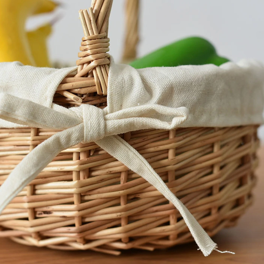 سلة خوص مصنوعة يدويًا بمقبض ، تخزين للتنزهة ، منسوجة يدويًا ، سلة زهور من الخيزران ، أشكال متنوعة ، نمط رعوي ، ديكور منزلي