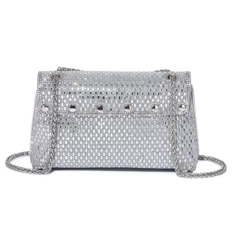 Bolso de mano de noche con tachuelas de diamante, correa de cadena, novedad