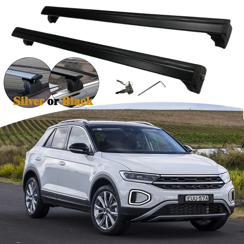 

2PCS Aluminum Ajustable Crossbar Fit for Volkswagen T-ROC 2017-2024 Cross Bar Flush Roof Rack Luggage Cargo Carrier Lockable