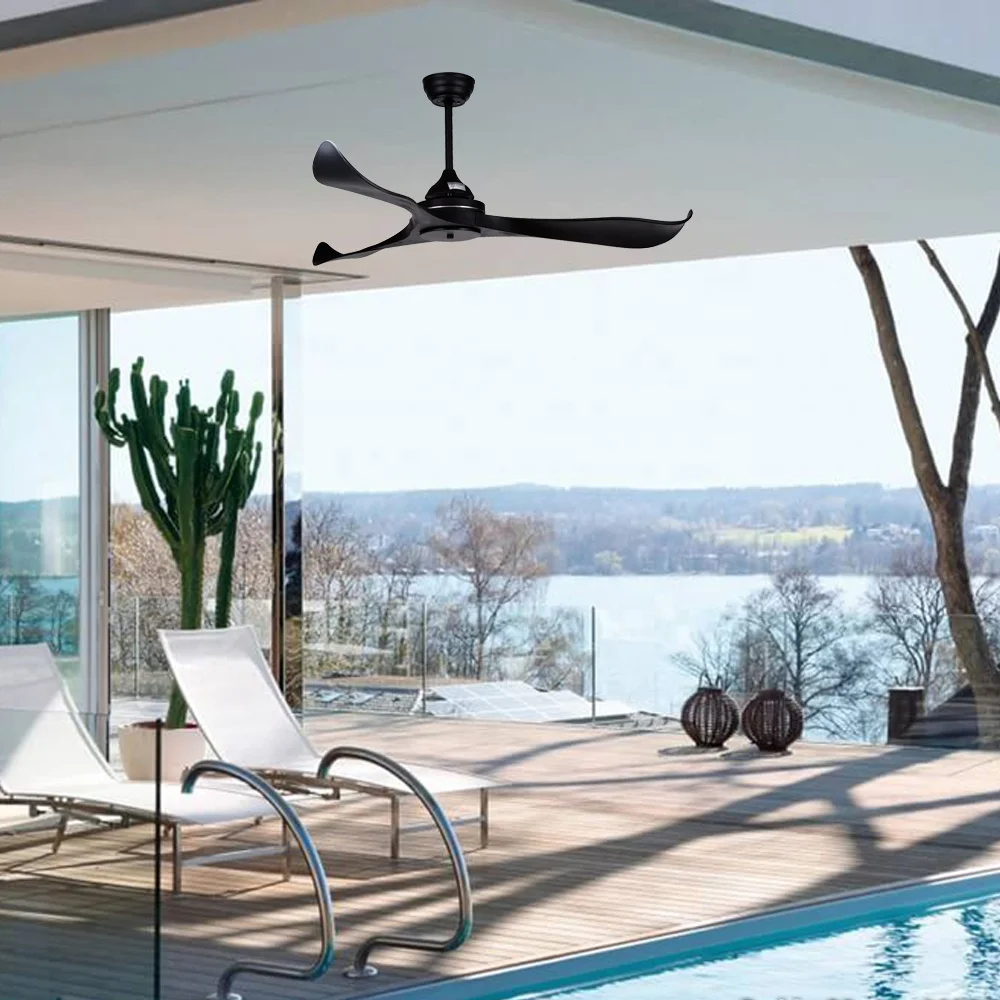 56 بوصة استهلاك منخفض للطاقة توفير الطاقة تدفق هواء جيد داخلي وخارجي كبير الحجم AC DC مروحة سقف كبيرة سوداء #2