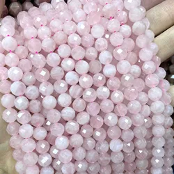 6/8/10MM Natural Stone Faceted Pink Rose Quartz Round Gemstone Spacer Beads For Jewelry Making DIY Accessories 7.5''inches