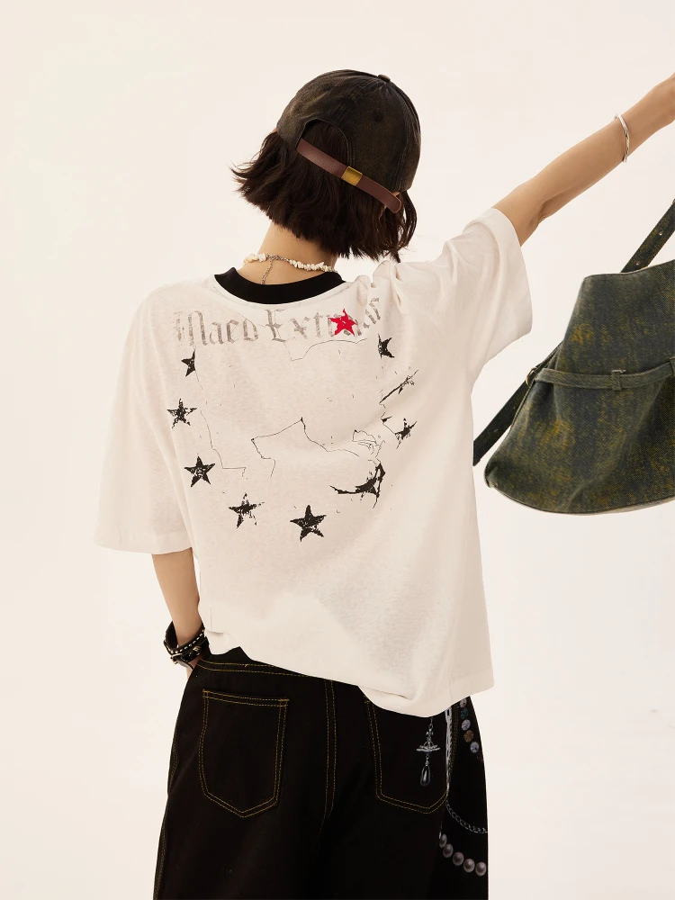 Damon Island American High Street プリント オルト スヴェ T シャツ ex Qui ドライ クール フィーリング サマー トップ カップル用