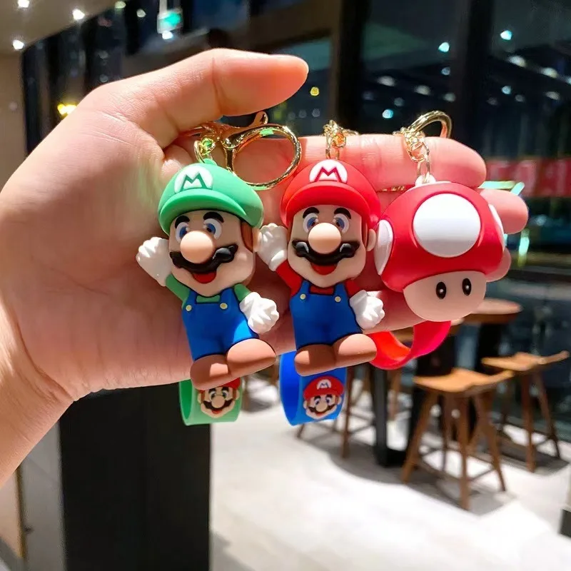 Portachiavi cartone animato Super Mario 3D Portachiavi con ciondolo per borsa per bambola Mario carina Portachiavi per auto Modello bambola Portachiavi con ciondolo per zaino in PVC