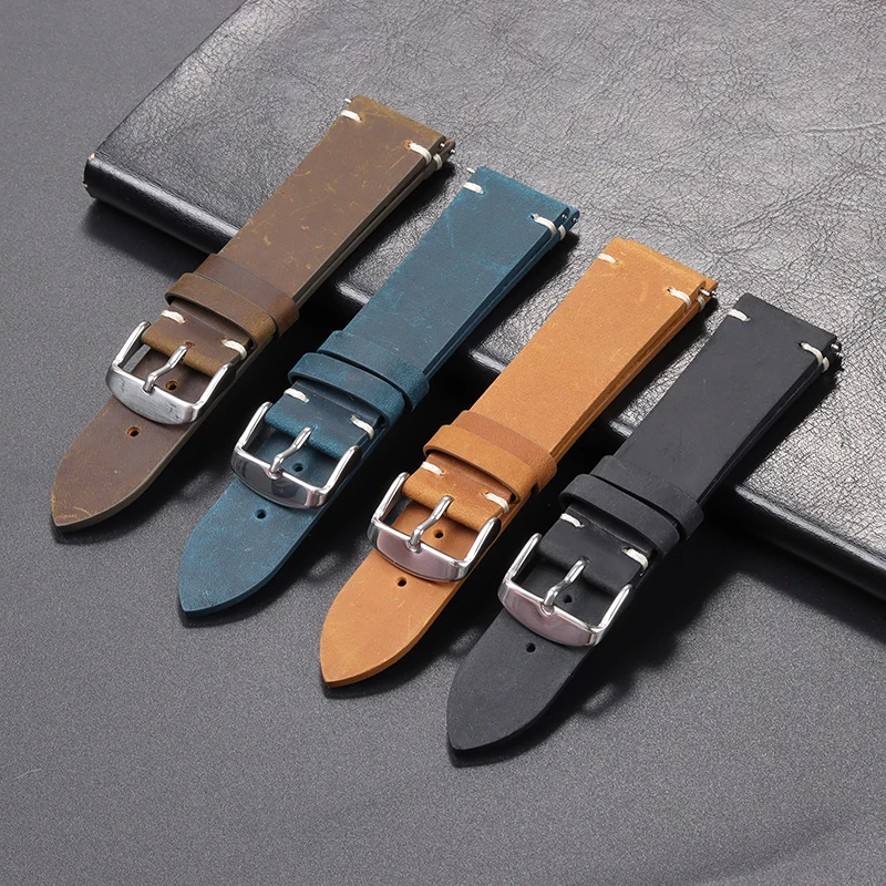 Vintage Leather Watch Strap for Seiko for Rolex Band 18/20mm 21mm 22mm 24mm Stitching Cowhide Strap Men Women Universal Bracelet