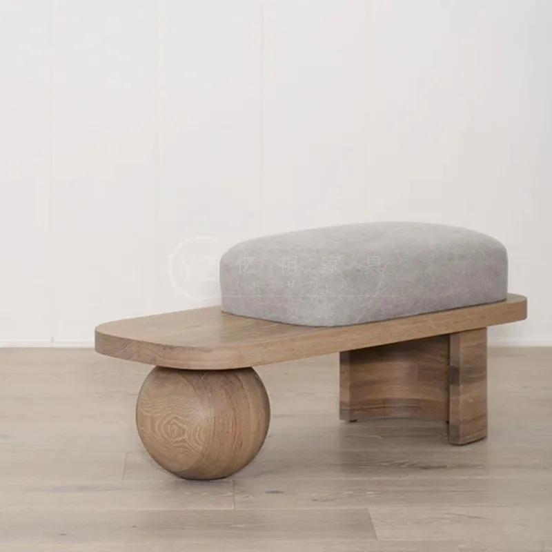

New Chinese creative solid wood sofa stool entrance entrance shoe change stool bedroom bedside stool living room art bench