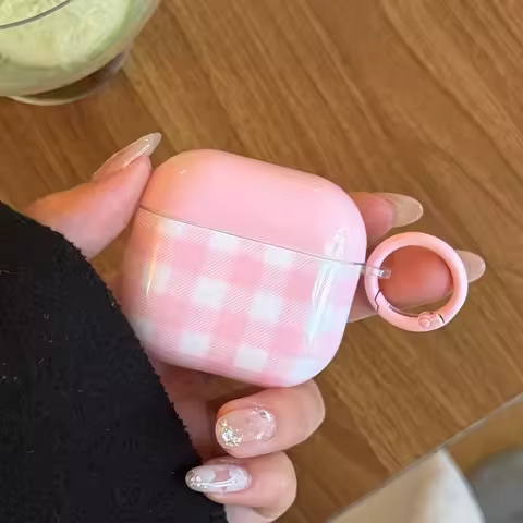 korea cute pink grid imd silicone earphone case for apple airpods pro 3 soft cover for airpods 1 2 3 4 pro 2 protection cases