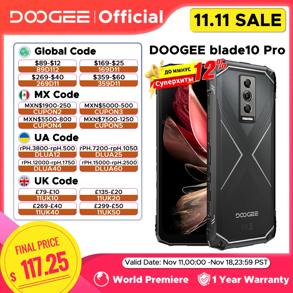 Global Version DOOGEE Blade10 Pro Rugged Phone Android 14 6GB+256GB Octa Core 6.56