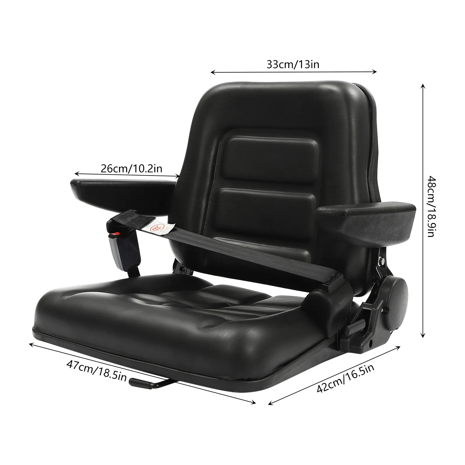 

Black Universal Tractor Seat Wrap-around Forklift Seat Adjustable Back Seatbelt