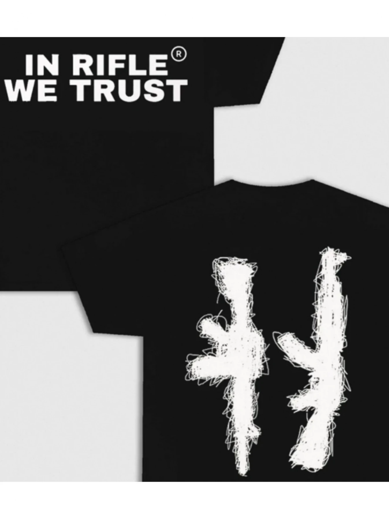 Men's Heavyweight 230gsm Y2K Graphic T-Shirt - IN FIRE WE TRUST Rifle Design, Black Casual Streetwear Tee for Gun Enthusiasts