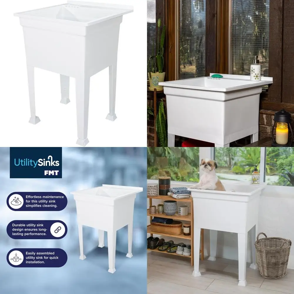 배수 플러그, 높이 조절 장치, 5단계 간편 설치 과정이 포함된 견고한 독립형 유틸리티 싱크대