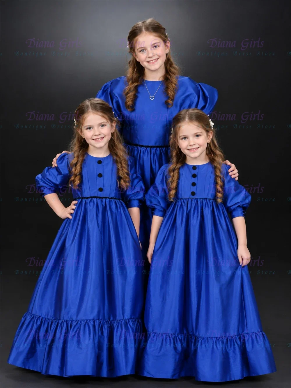 Elegant Puff Sleeve Flower Girl Dress Quality Satin with Ruffled Hem for Wedding Ball Kids Birthday Party First Communion Gowns
