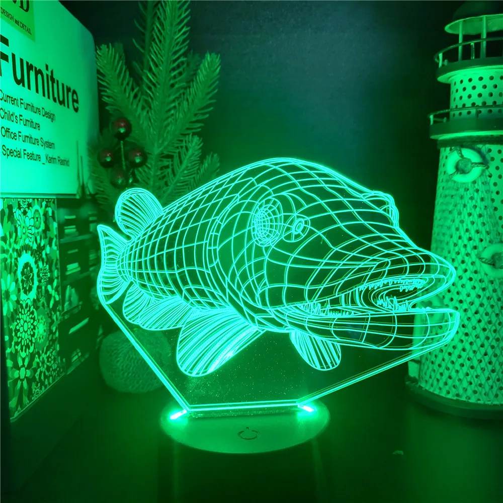 Cartoon Northern Pike - Fishing 3D LED Night Light Lighting 3D Lamp Bedroom Decoration Nights Lamp Xmas Gifts