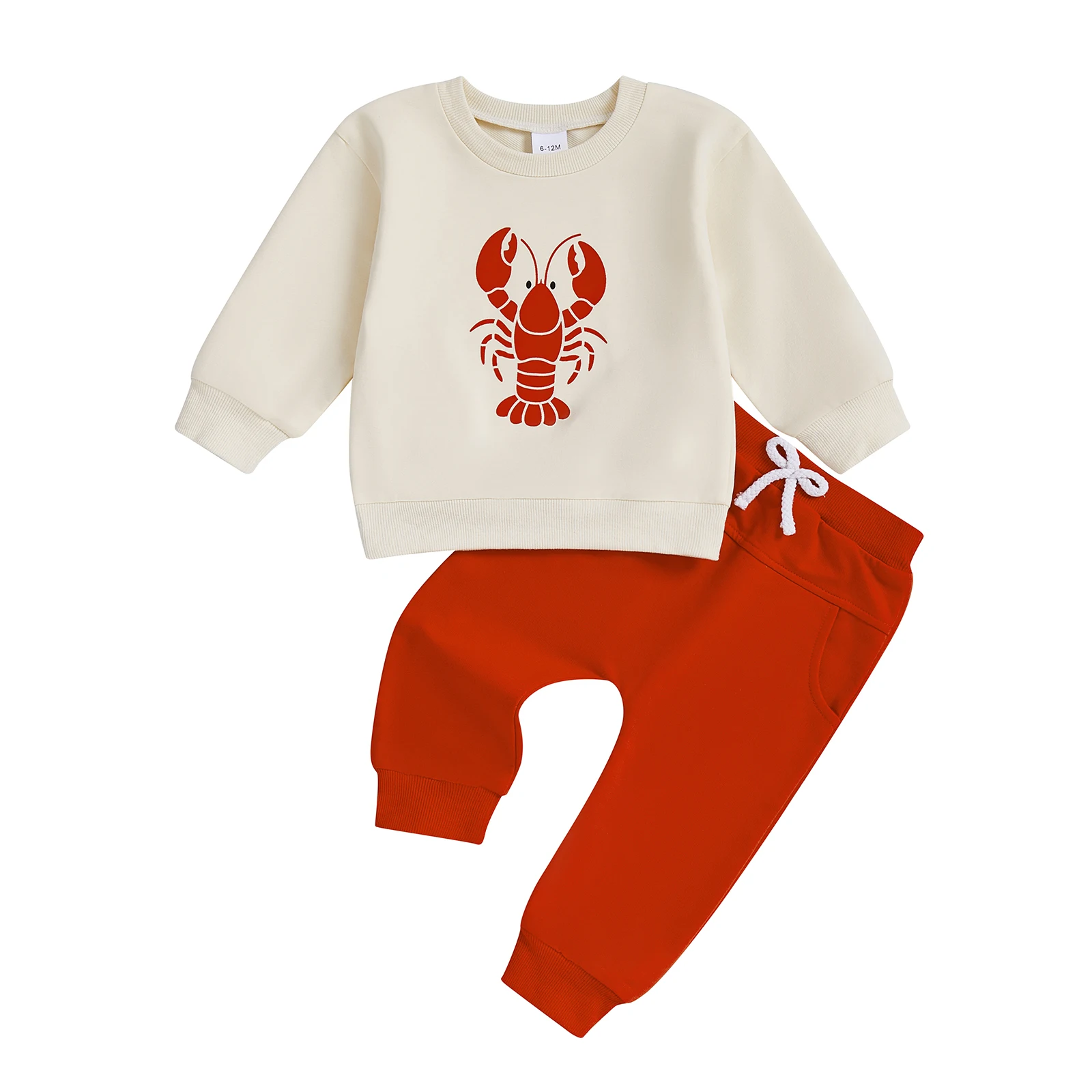 

Baby Fall Outfit Set Lobster Print Long Sleeve Crew Neck Tops and Elastic Waist Pants for Infant Toddler